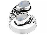 Rainbow Moonstone Sterling Silver Bypass Ring 9x6mm