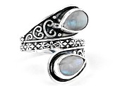 Rainbow Moonstone Sterling Silver Bypass Ring 9x6mm