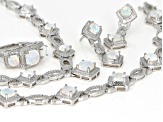 White Square Cushion Lab Opal Rhodium Over Brass Jewelry Set 6.61ctw