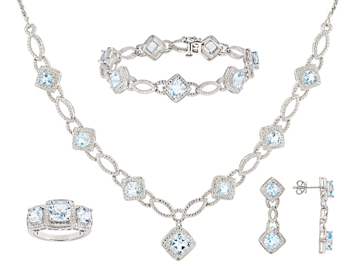 Blue Glacier Topaz™ Rhodium Over Brass Jewelry Set 5.01ctw