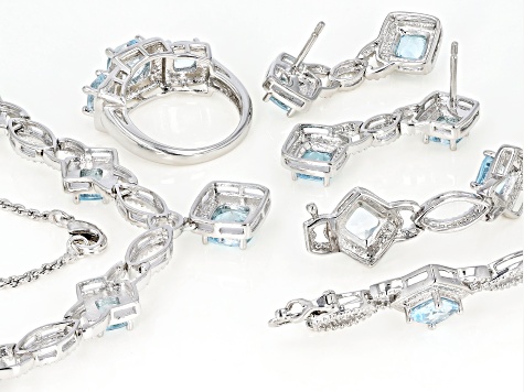 Blue Glacier Topaz™ Rhodium Over Brass Jewelry Set 5.01ctw