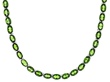 Picture of Green Chrome Diopside Rhodium Over Silver Necklace 29.47ctw