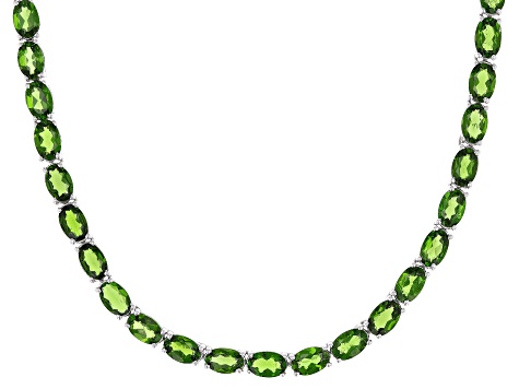 Green Chrome Diopside Rhodium Over Silver Necklace 29.47ctw