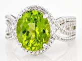 Green Peridot Rhodium Over Sterling Silver Ring 5.07ctw