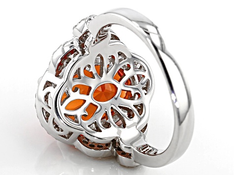 Orange Lab Created Padparadscha Sapphire Rhodium Over Silver Ring 7.85ctw