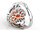 Orange Lab Created Padparadscha Sapphire Rhodium Over Silver Ring 7.85ctw