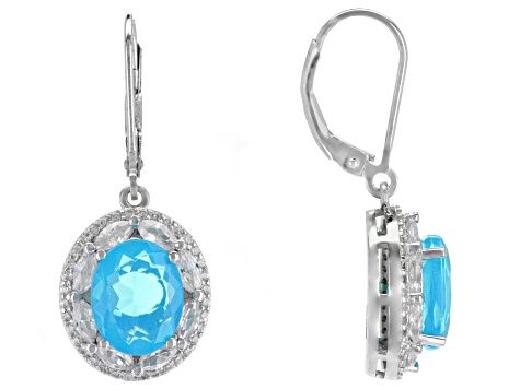 Paraiba Blue Color Opal Rhodium Over Silver Earrings 5.48ctw