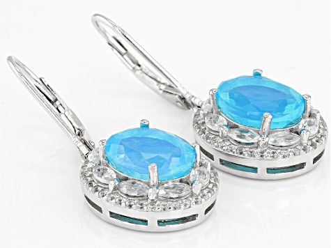 Paraiba Blue Color Opal Rhodium Over Silver Earrings 5.48ctw