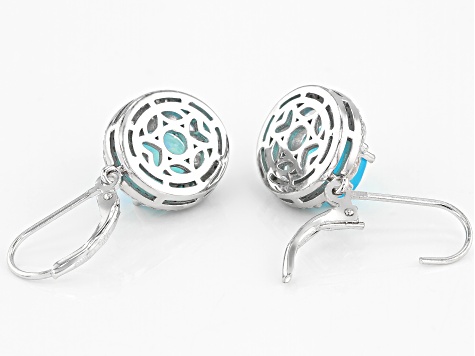 Paraiba Blue Color Opal Rhodium Over Silver Earrings 5.48ctw