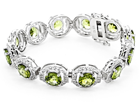 Green Peridot Rhodium Over Sterling Silver Bracelet 23.27ctw