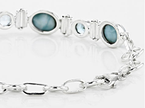 Blue Larimar Sterling Silver Station Bracelet 14.50ctw