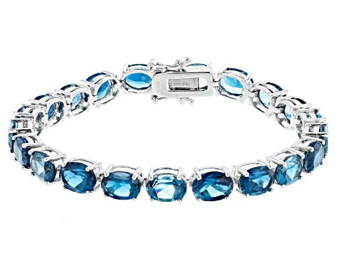London Blue Topaz Rhodium Over Silver Tennis Bracelet 27.00ctw