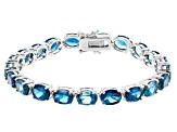 London Blue Topaz Rhodium Over Silver Tennis Bracelet 27.00ctw