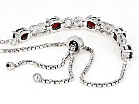 Red Garnet Rhodium Over Sterling Silver Sliding Adjustable Bracelet 3.00ctw