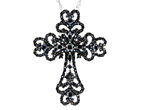 Black Spinel Rhodium Over Silver Cross Pendant With Chain 1.62ctw