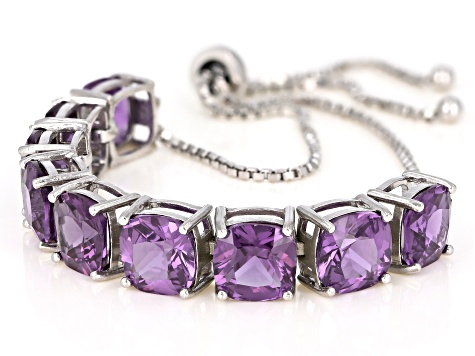 Purple Lab Created Color Change Sapphire Rhodium Over Sterling Silver Bolo Bracelet 24.00ctw