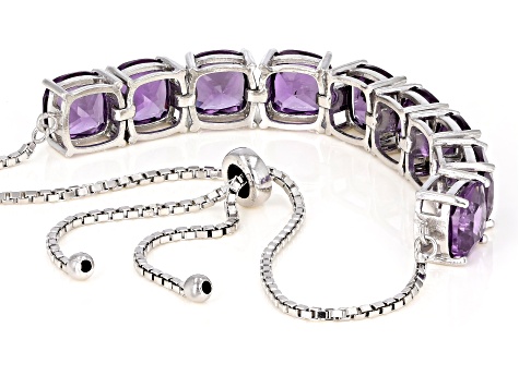 Purple Lab Created Color Change Sapphire Rhodium Over Sterling Silver Bolo Bracelet 24.00ctw