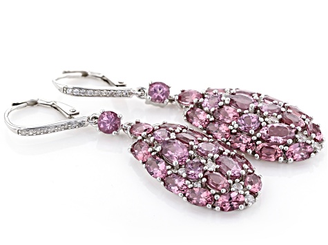 Pink Blush Garnet Rhodium Over Sterling Silver Dangle Earrings 9.80ctw