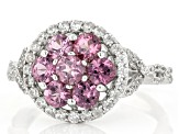 Pink Blush Color Garnet Rhodium Over Sterling Silver Cluster Ring 2.15ctw