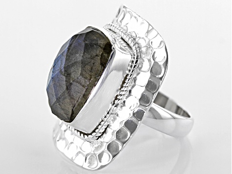 Gray Labradorite Sterling Silver Solitaire Ring