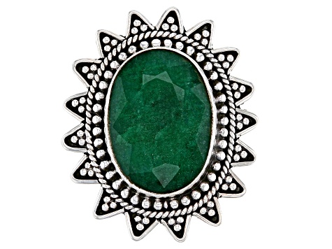 Green Beryl Solitaire Sterling Silver Ring