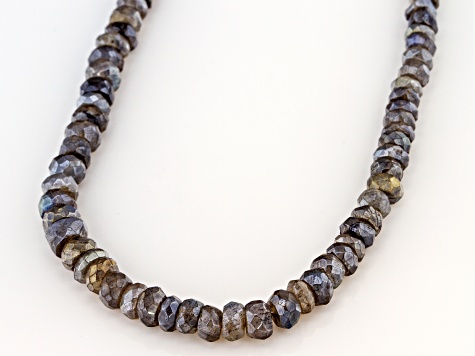 Gray Labradorite Bead Sterling Silver Necklace 87ctw