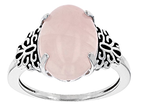 Rose Quartz Solitaires Rhodium Over Silver Ring and Pendant With Chain Jewelry Set