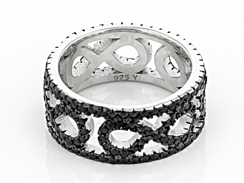 Black Spinel Rhodium Over Silver Eternity Band Ring 1.80ctw