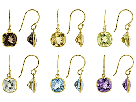 Multi-Gemstone 18k Yellow Gold Over Sterling Silver Set of 6 Dangle Earrings 31.00ctw