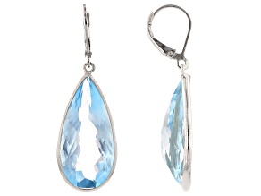 Sky Blue Topaz Rhodium Over Silver Dangle Earrings 34.00ctw