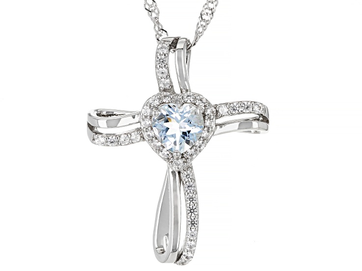 Blue Aquamarine Rhodium Over Sterling Silver Pendant With Chain 1.11ctw