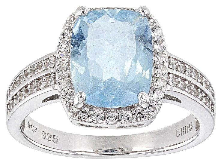 Blue Aquamarine Rhodium Over Sterling Silver Ring 3.07ctw