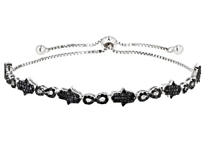 Black Spinel Rhodium Over Sterling Silver Bolo Bracelet 1.43ctw