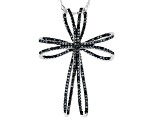 Black Spinel Rhodium Over Sterling Silver Cross Pendant With Chain 1.79ctw