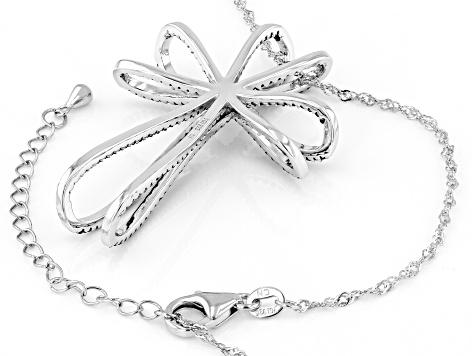 Black Spinel Rhodium Over Sterling Silver Cross Pendant With