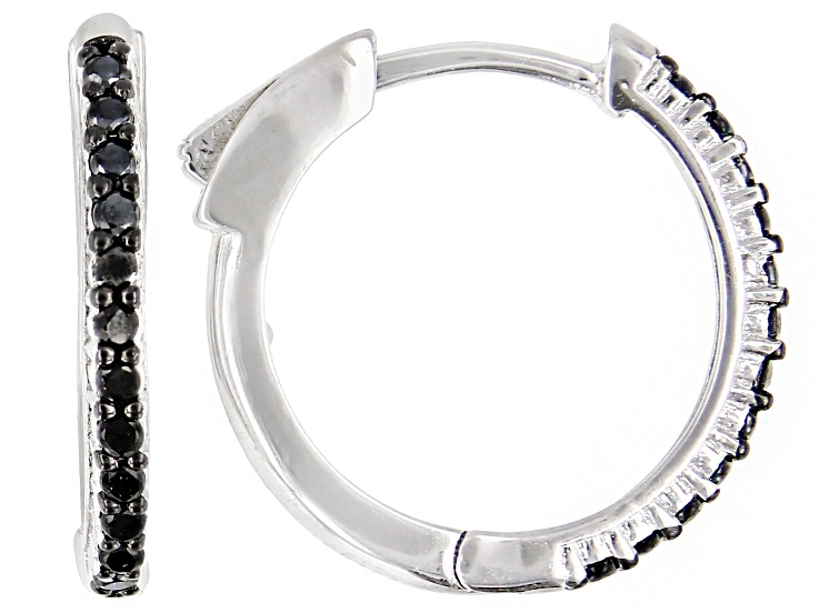 Black Spinel Rhodium Over Sterling Silver Hoop Earrings 0.48