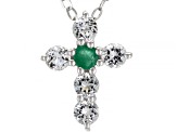 Blue Sapphire, Ruby & Emerald Rhodium Over Silver Cross Pendant With Chain Set of 3 0.75ctw