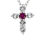 Blue Sapphire, Ruby & Emerald Rhodium Over Silver Cross Pendant With Chain Set of 3   0.75ctw