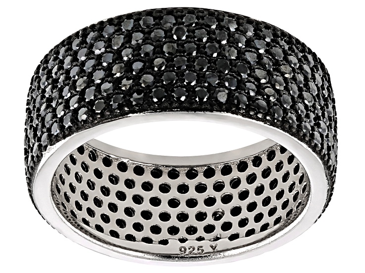Black Spinel Rhodium Over Sterling Silver Band Ring 2.95ctw