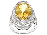 Citrine Rhodium Over Sterling Silver Ring 8.50ctw