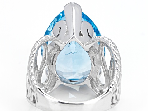 Sky Blue Topaz Rhodium Over Sterling Silver Ring 16.00ct