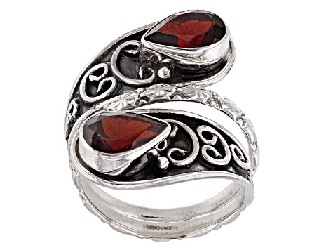 Red Garnet Sterling Silver Bypass Ring 3.00ctw
