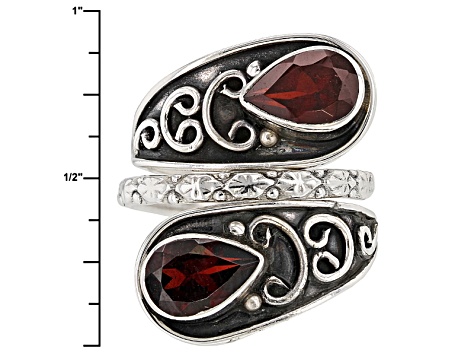 Red Garnet Sterling Silver Bypass Ring 3.00ctw