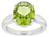Green Peridot Rhodium Over Sterling Silver Solitaire Ring 4.50ct