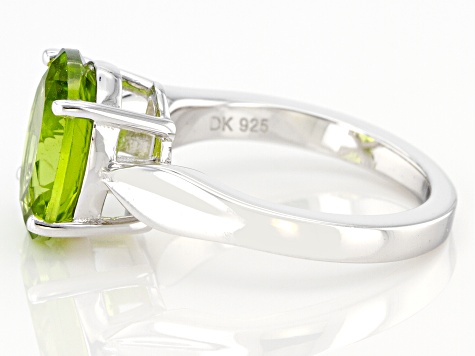 Green Peridot Rhodium Over Sterling Silver Solitaire Ring 4.50ct