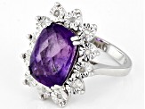 Purple Amethyst Rhodium Over Sterling Silver Ring 6.45ctw