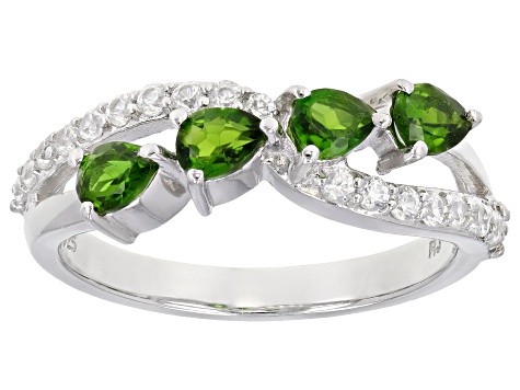 Green Chrome Diopside Rhodium Over Sterling Silver Ring 1.00ctw