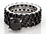 Black Spinel Rhodium Over Sterling Silver Set Of Three Rings 11.25ctw