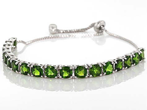Green Chrome Diopside Rhodium Over Sterling Silver Bolo Bracelet 10.70ctw