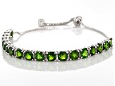 Green Chrome Diopside Rhodium Over Sterling Silver Bolo Bracelet 10.70ctw